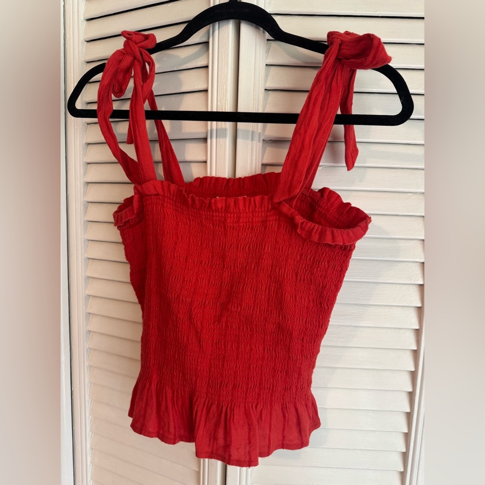 Billabong Red Smocked Ruffled Tank Top